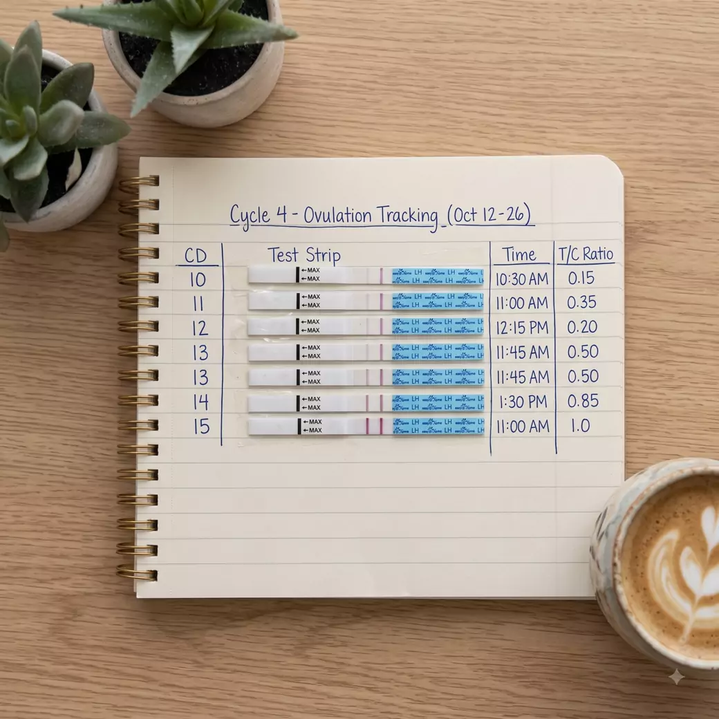 Traditional manual analog tracking using test-strip notebook taping.
