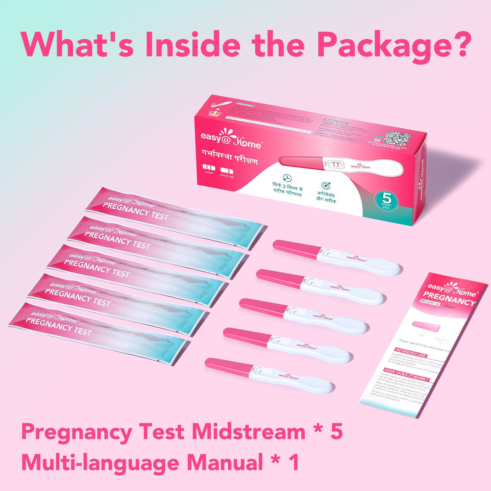 Easy@Home Pregnancy Test Kit: 5 X Early Detection Pregnancy Midstream Tests with Fast and Accurate Results for Women